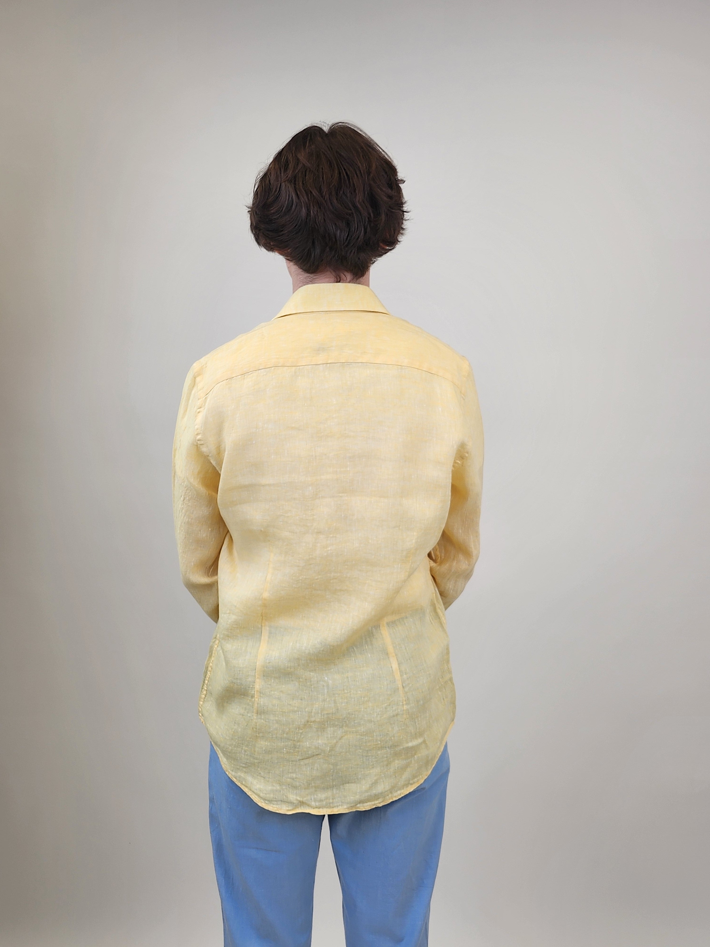 Brand Partner,R2 Amsterdam, R2 Amsterdam Yellow Linen Long Sleeve Shirt, Yellow, Medium-42-Tag39