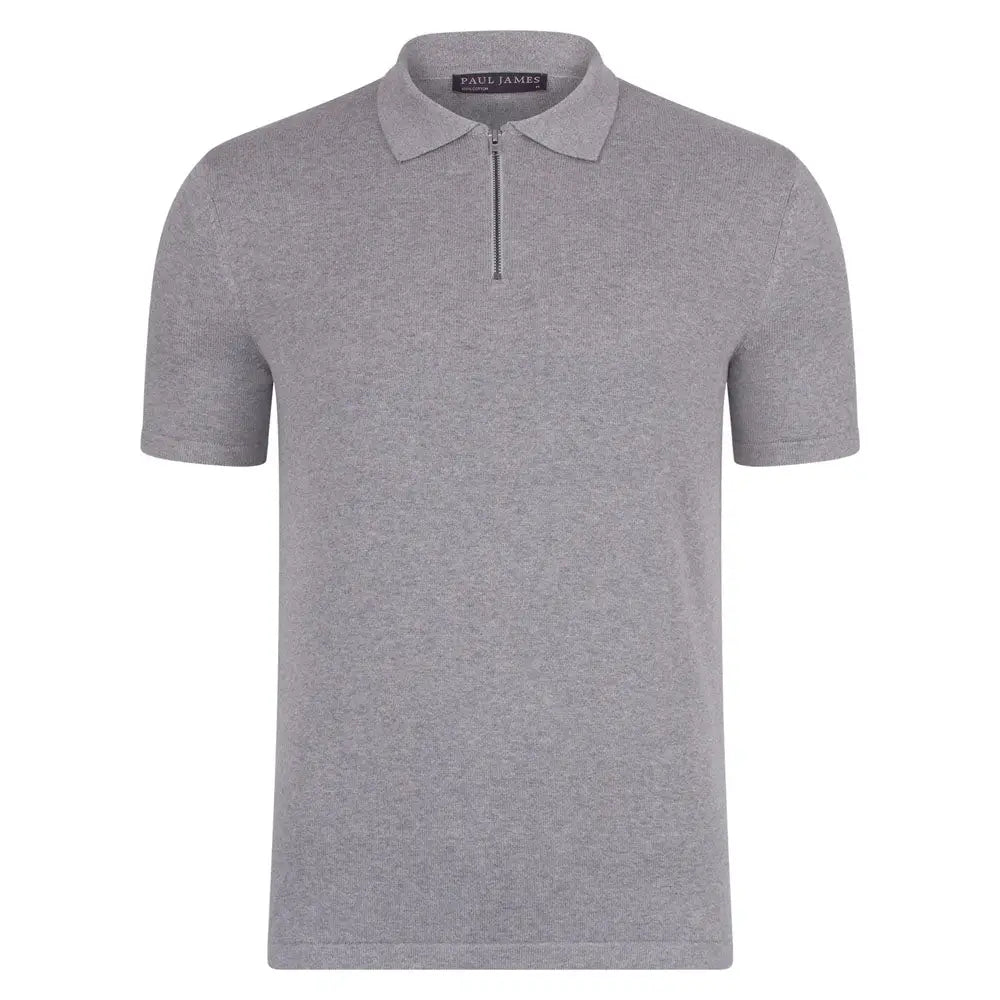 Faire,Paul James, Paul James Light Grey Quarter Zip Shortsleeve Polo, Grey, Extra Large-47-TagXL