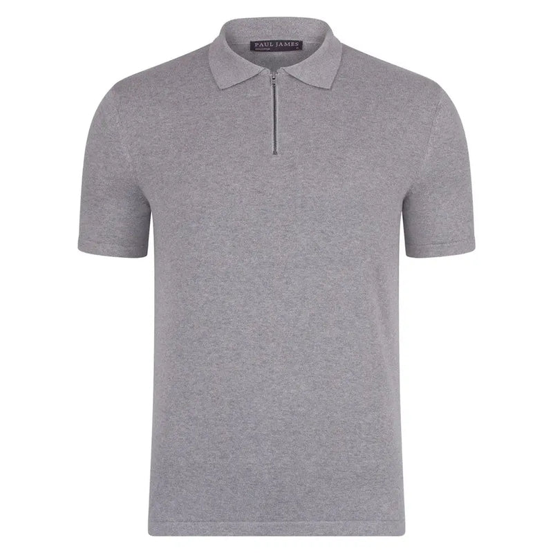 Paul James Light Grey Quarter Zip Shortsleeve Polo