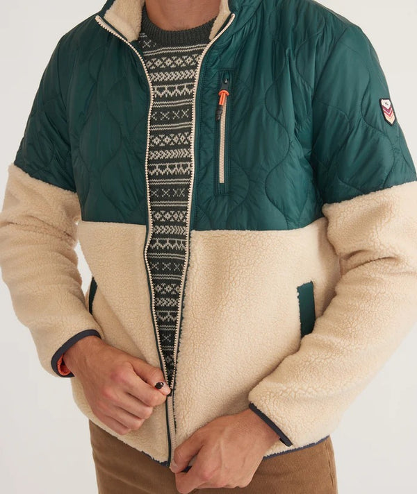 Marine Layer Green/Tan Quilted Long Sleeve Archive Bariloche Sherpa Jacket