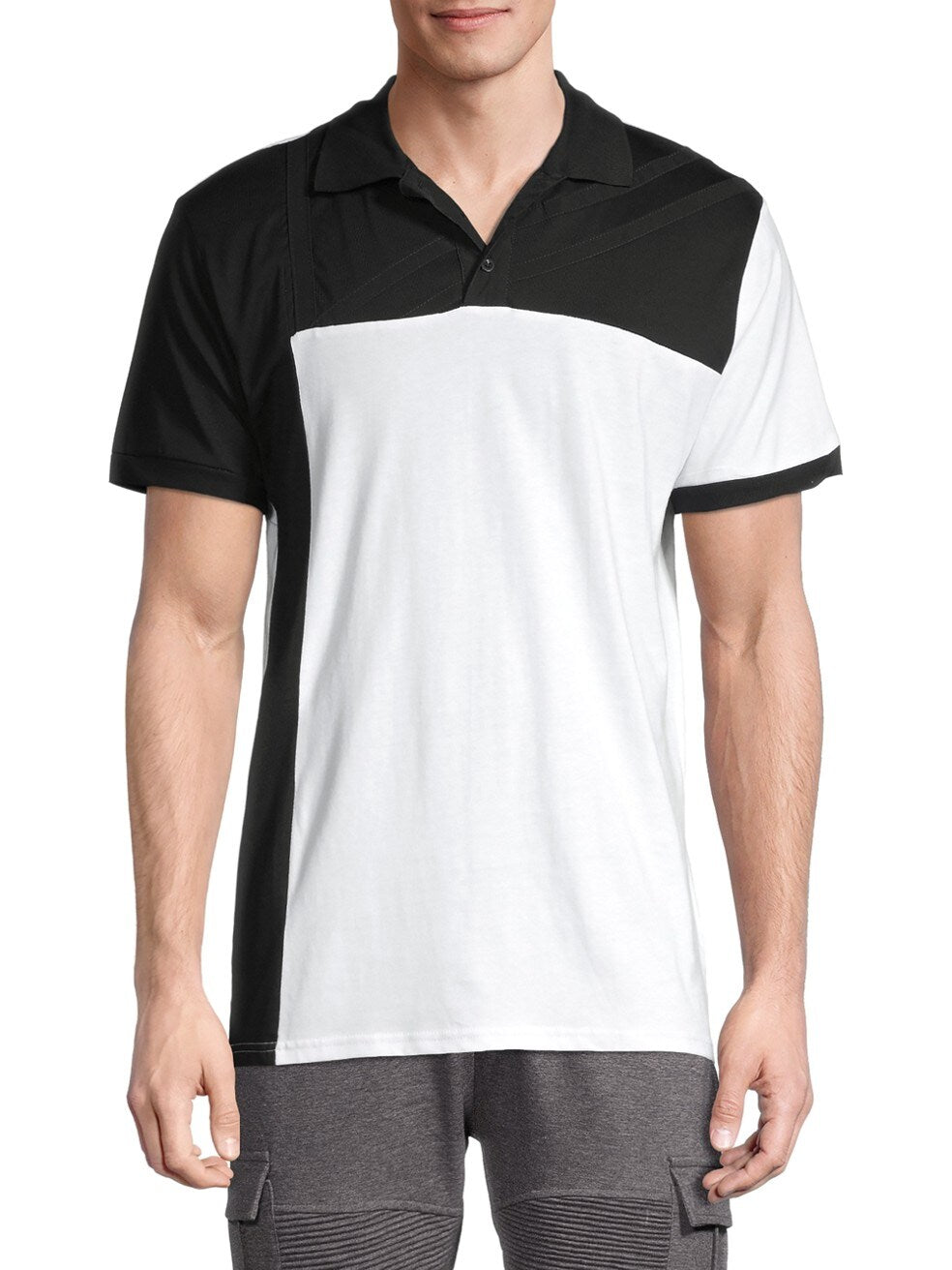 Saks Off 5th,American Threads, American Stitch Black Colorblock Polo, Black, Medium-40-TagM