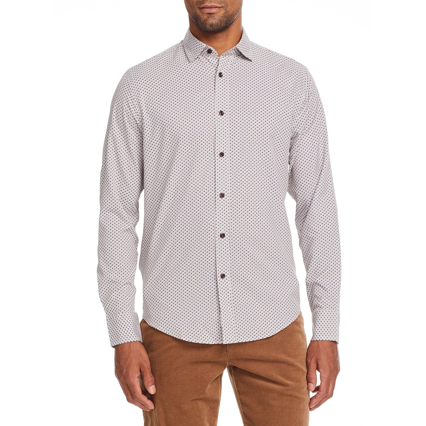 Faire,Brooklyn Brigade, Brooklyn Brigade Tan with Blue Mini Dot Print Performance Shirt, Tan, Large-46-TagL