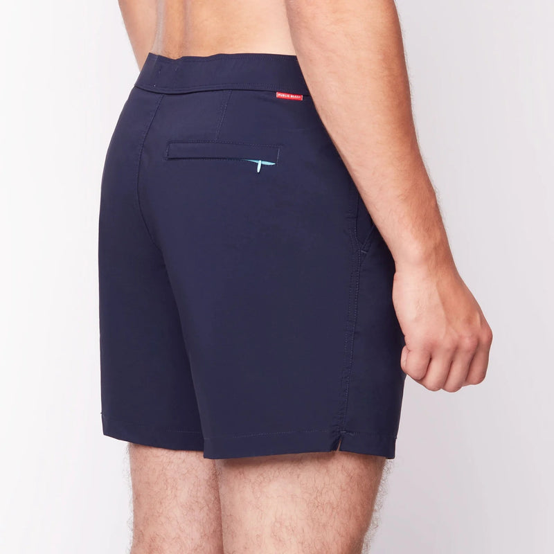 Public Beach Navy The Lifeguard Shorts 6.5" with Compression Liner