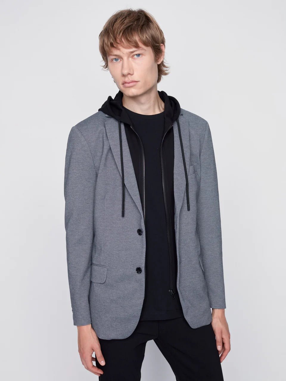Wholesale,Projek Raw, Projek Raw Grey with Black Removable Hood Knit Blazer, Grey, Small-40-TagS