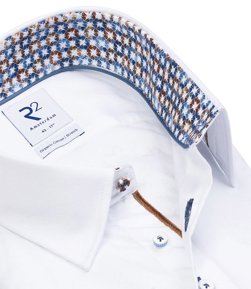 R2 Amsterdam White Wine Print Detail 2 PLY Organic Cotton Long Sleeve Button Up Shirt