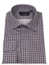 Guide London Light Grey With Red And Navy Geometric Diamond Print Long Sleeve Button Up Shirt