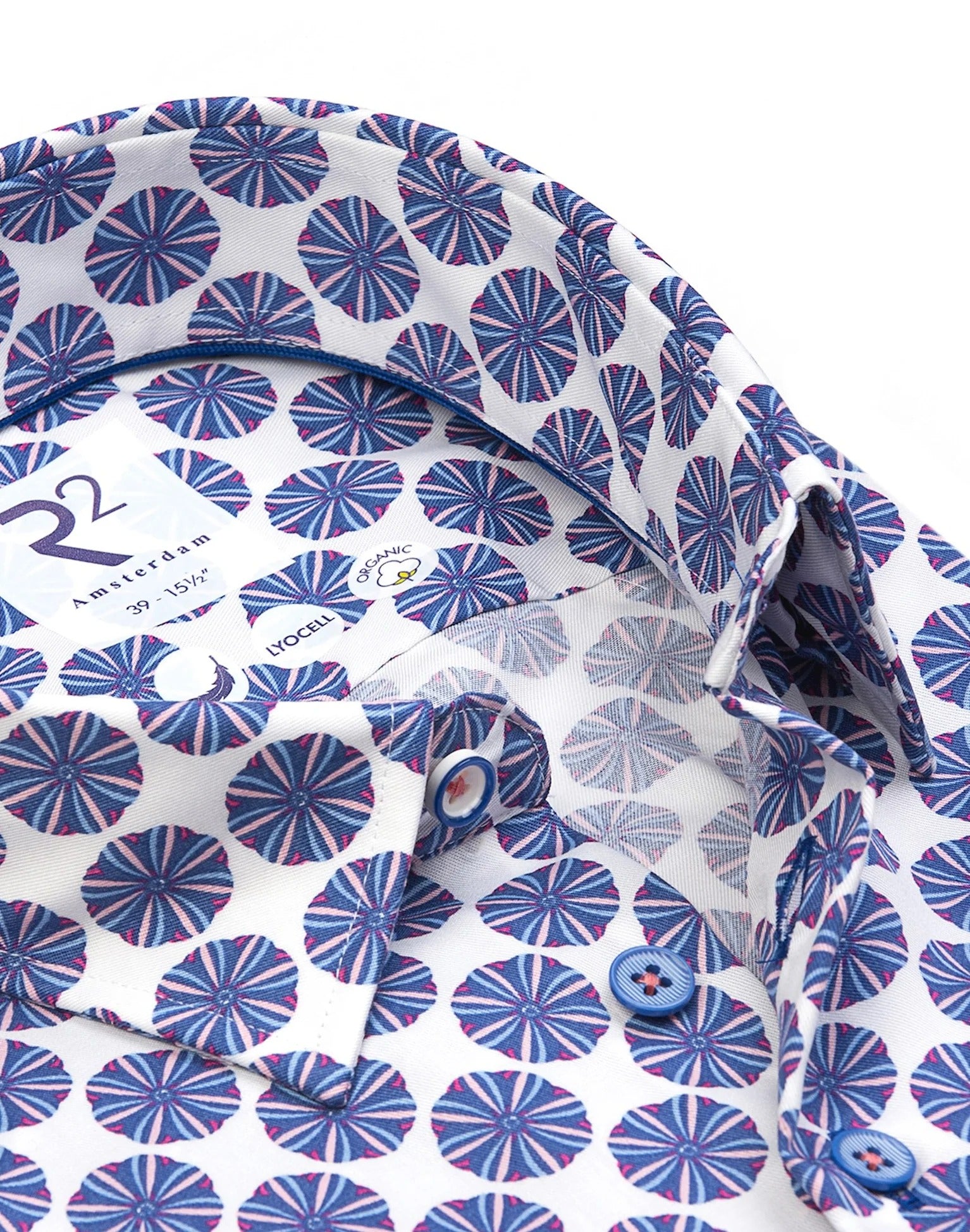 Brand Partner,R2 Amsterdam, R2 Amsterdam Blue Hot Air Ballon Print Long Sleeve Button Up Shirt, Blue, Small-41-Tag39