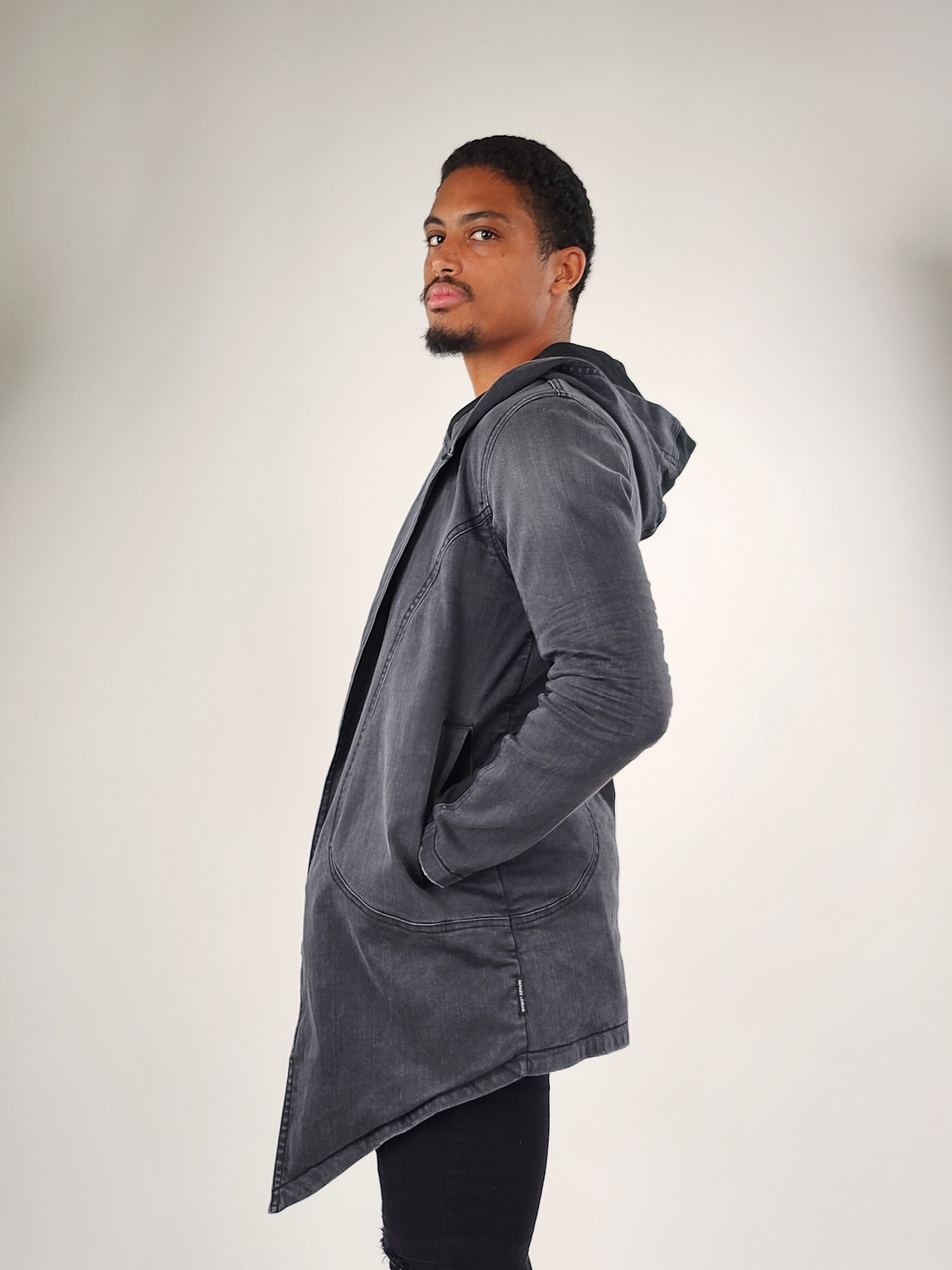 Wholesale,Reesedeluca, Reese De Luca Grey Wash Long Sleeve Hood Jacket with Black Contrast, Black, Small-41-TagM