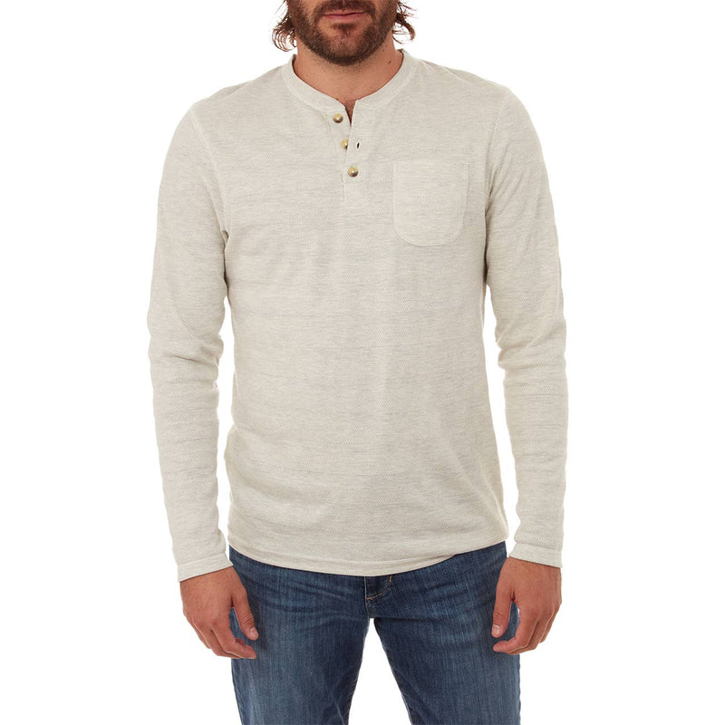 PX Cream Long Sleeve Tonal Striped Henley With Front Pocket