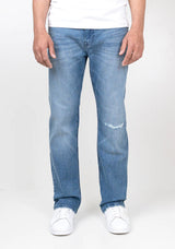 Brisk Light Blue Ripped Straight Stretch Jeans