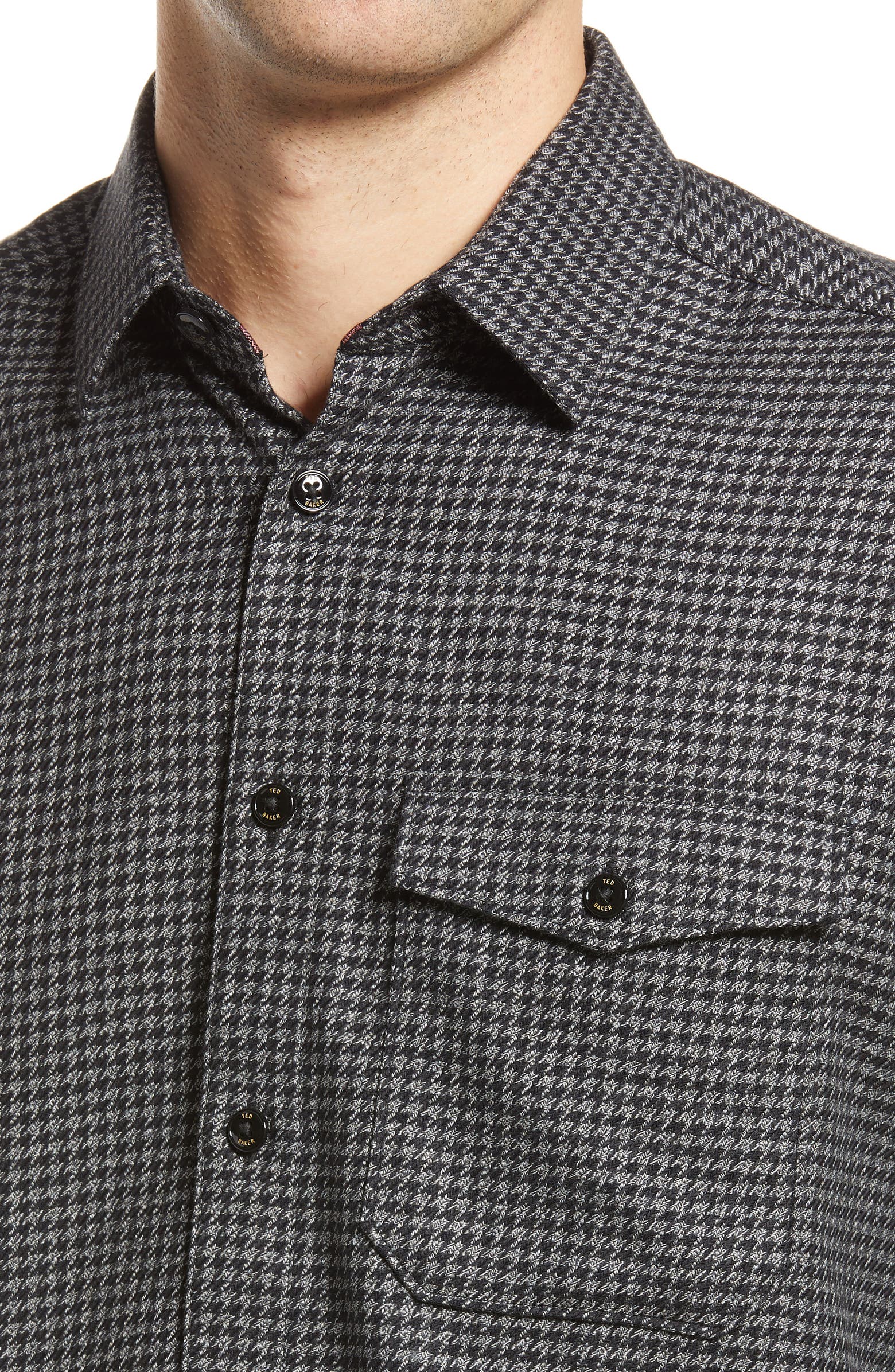 The RealReal,Ted Baker, Ted Baker Black Houndstooth One Pocket Button Up Shirt, Black, Medium-42-Tag3