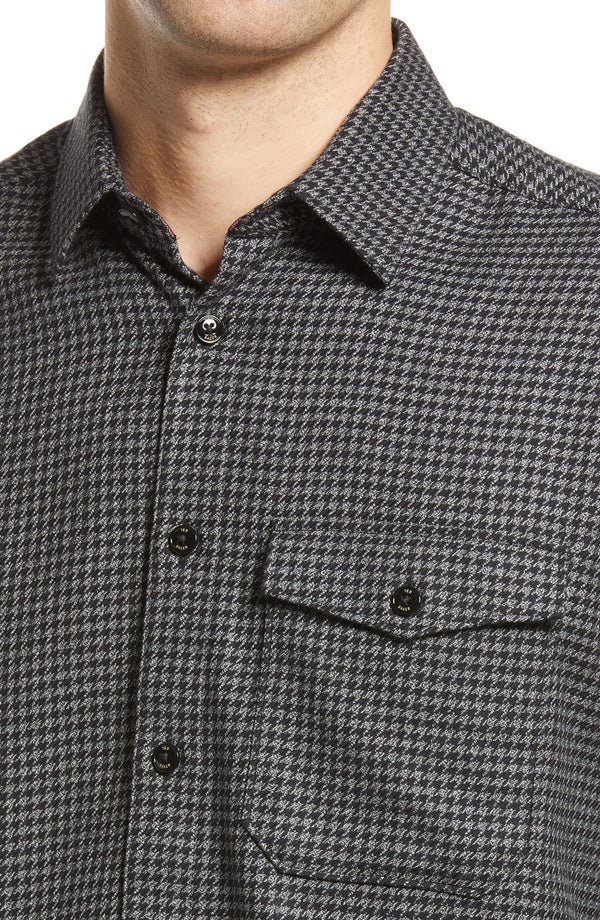 Ted Baker Black Houndstooth One Pocket Button Up Shirt