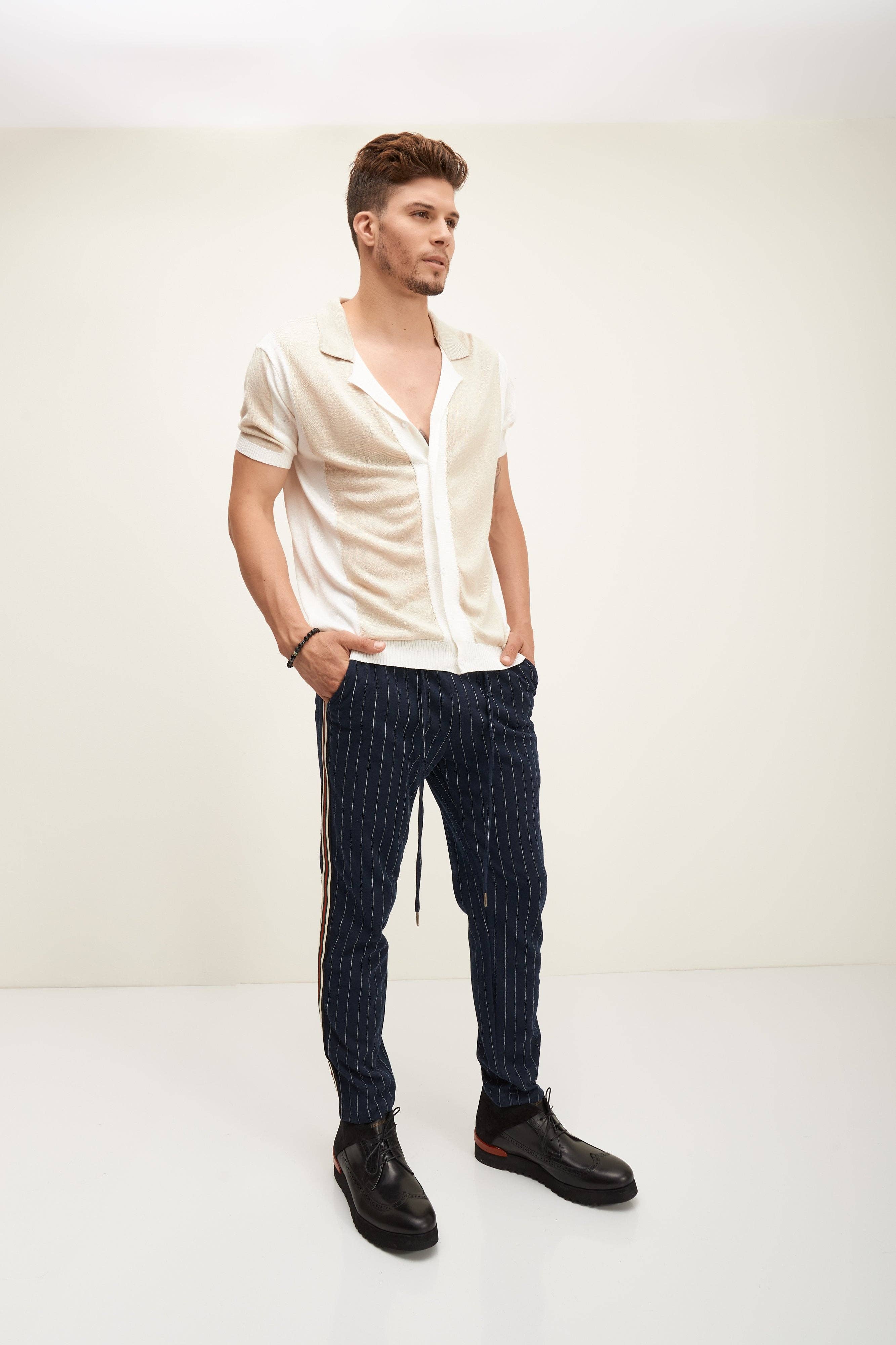 Faire,RNT 23, RNT 23 Beige Stripe Knit Polo Shirt, Tan, Large-41-TagLLarge-46-TagL