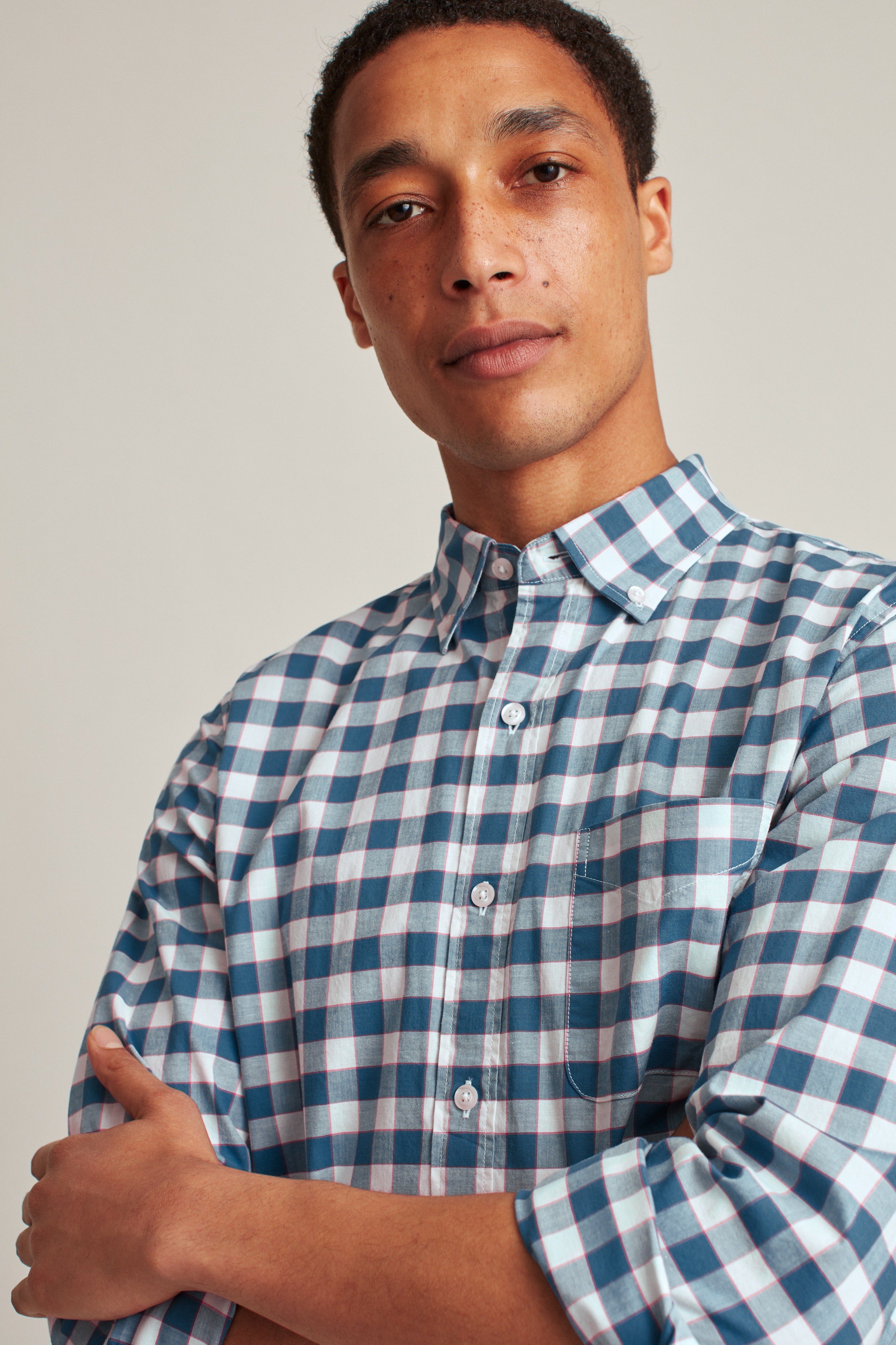 Wholesale,Bonobos, Bonobos Navy Check Print Stretch Long Sleeve Shirt, Blue, Small-40-TagS