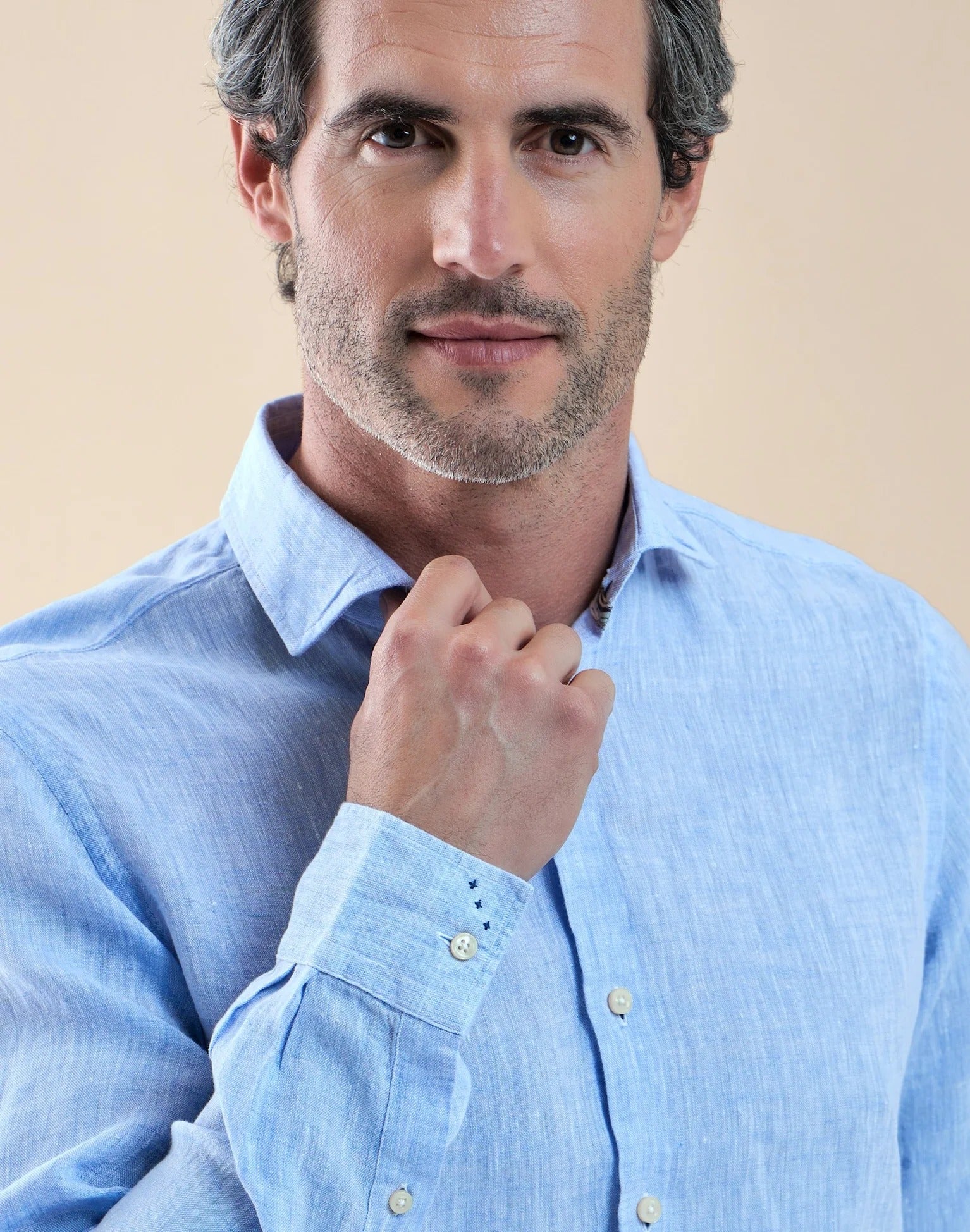 Brand Partner,R2 Amsterdam, R2 Amsterdam Light Blue Linen Long Sleeve Shirt, Blue, Extra Large-48-Tag43