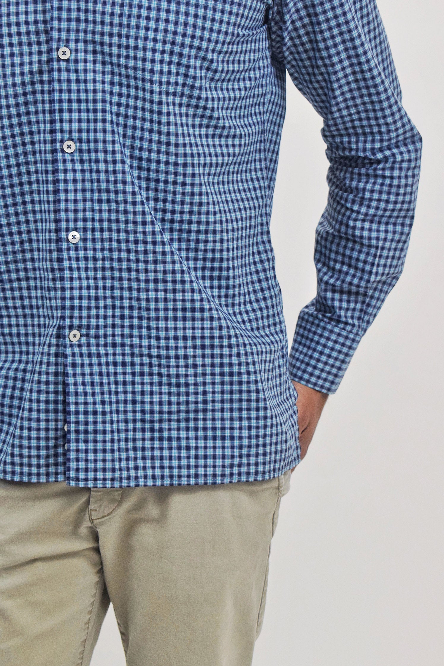 The RealReal,Canali, Canali Blue Small Plaid Print Long Sleeve Button Up Shirt, Blue, Medium-43-TagM