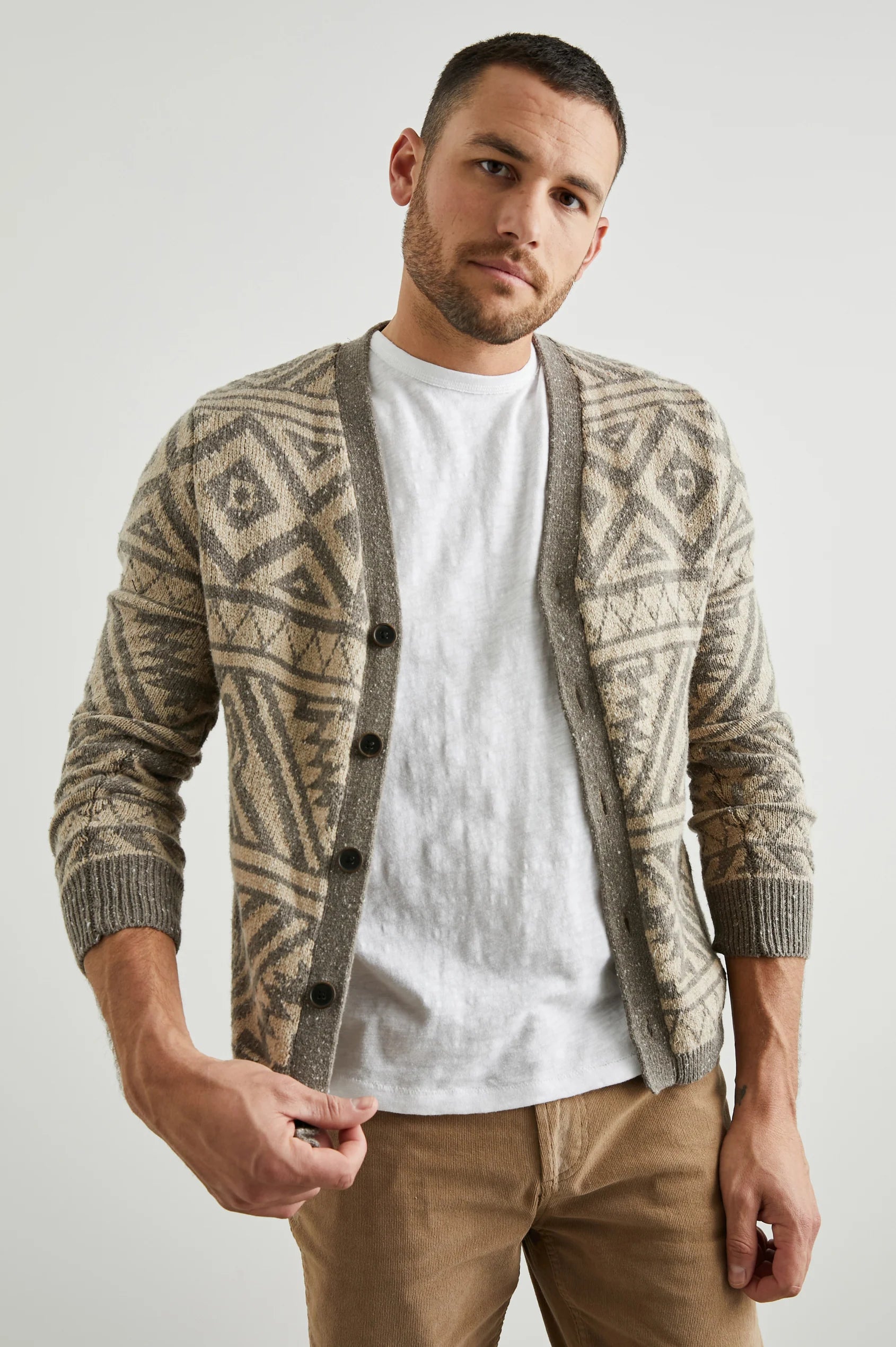 Wholesale,Rails, Rails Khaki/Brown Geometric Cotton Blend Cardigan, Tan, Medium-45-TagM