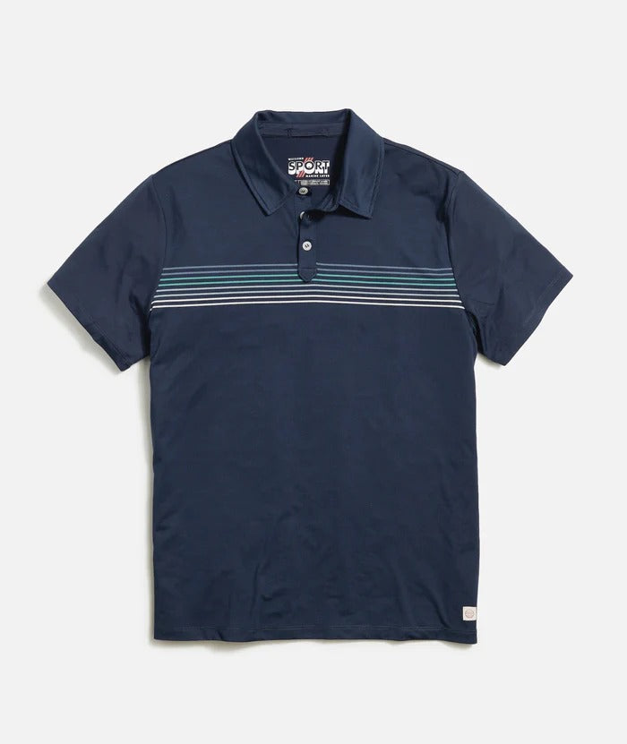 Marine Layer Navy Sport Recycled Stripe Short Sleeve Polo