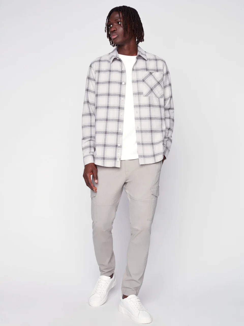 Wholesale,Projek Raw, Projek Raw Stone Brushed Flannel Plaid Long Sleeve Plaid Shirt, Grey, Small-41-TagS