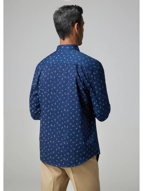 Julian & Mark Navy Blue Bird Print Long Sleeve Button Up Shirt