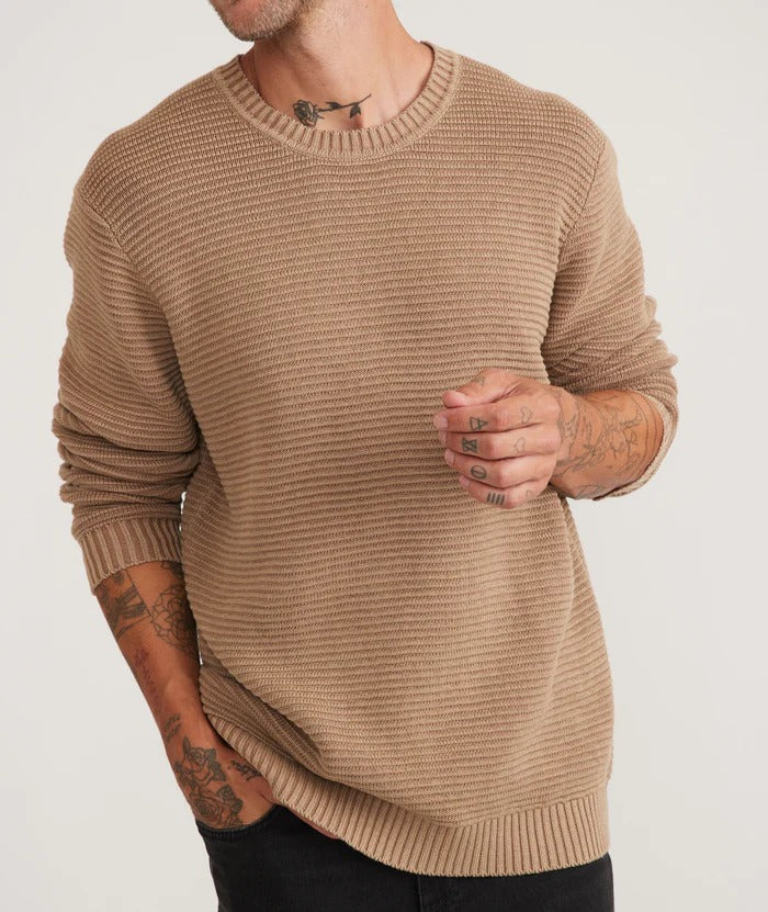 Marine Layer Tan Garment Dye Cotton Crewneck Sweater