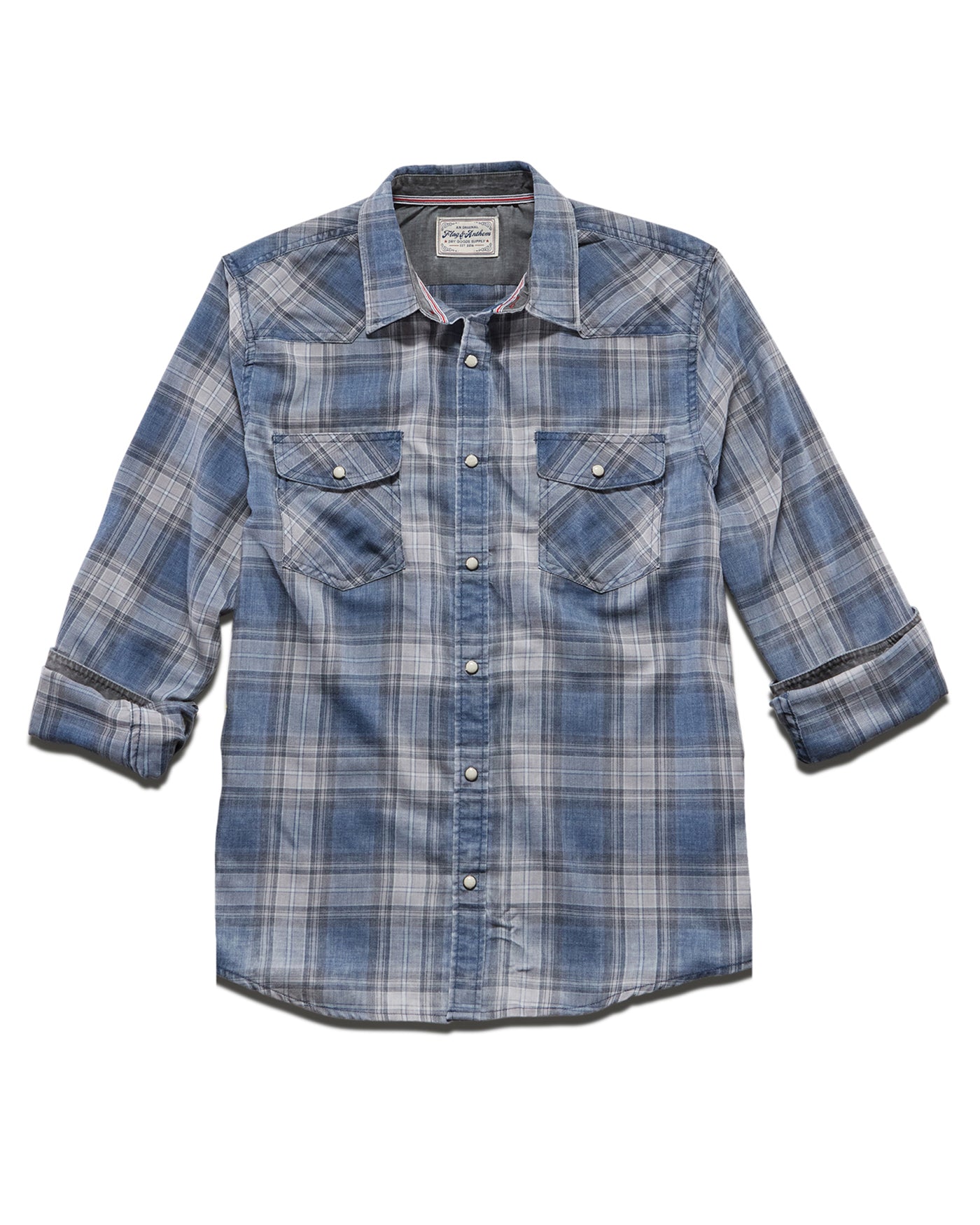 Wholesale,Flag & Anthem, Flag & Anthem Navy/Slate Plaid Vintage Soft Shirt, Blue, Medium-42-TagM