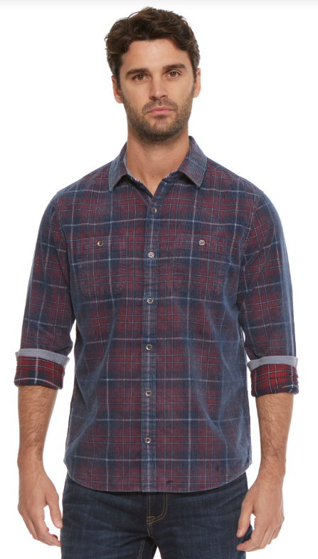 Wholesale,Flag & Anthem, Flag and Anthem Navy/Red Vintage Wash Corduroy Shirt, Red, Small-41-TagS