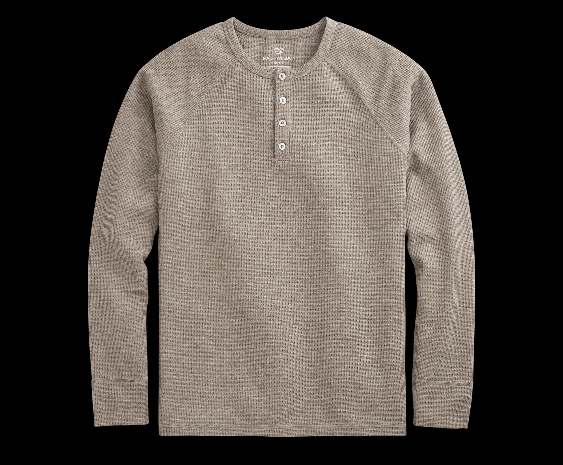Wholesale,Mack Weldon, Mack Weldon Heather Walnut Waffle Long Sleeve Henley, Tan, Large-44-TagL