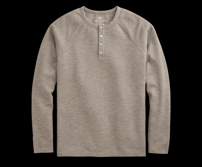 Mack Weldon Heather Walnut Waffle Long Sleeve Henley