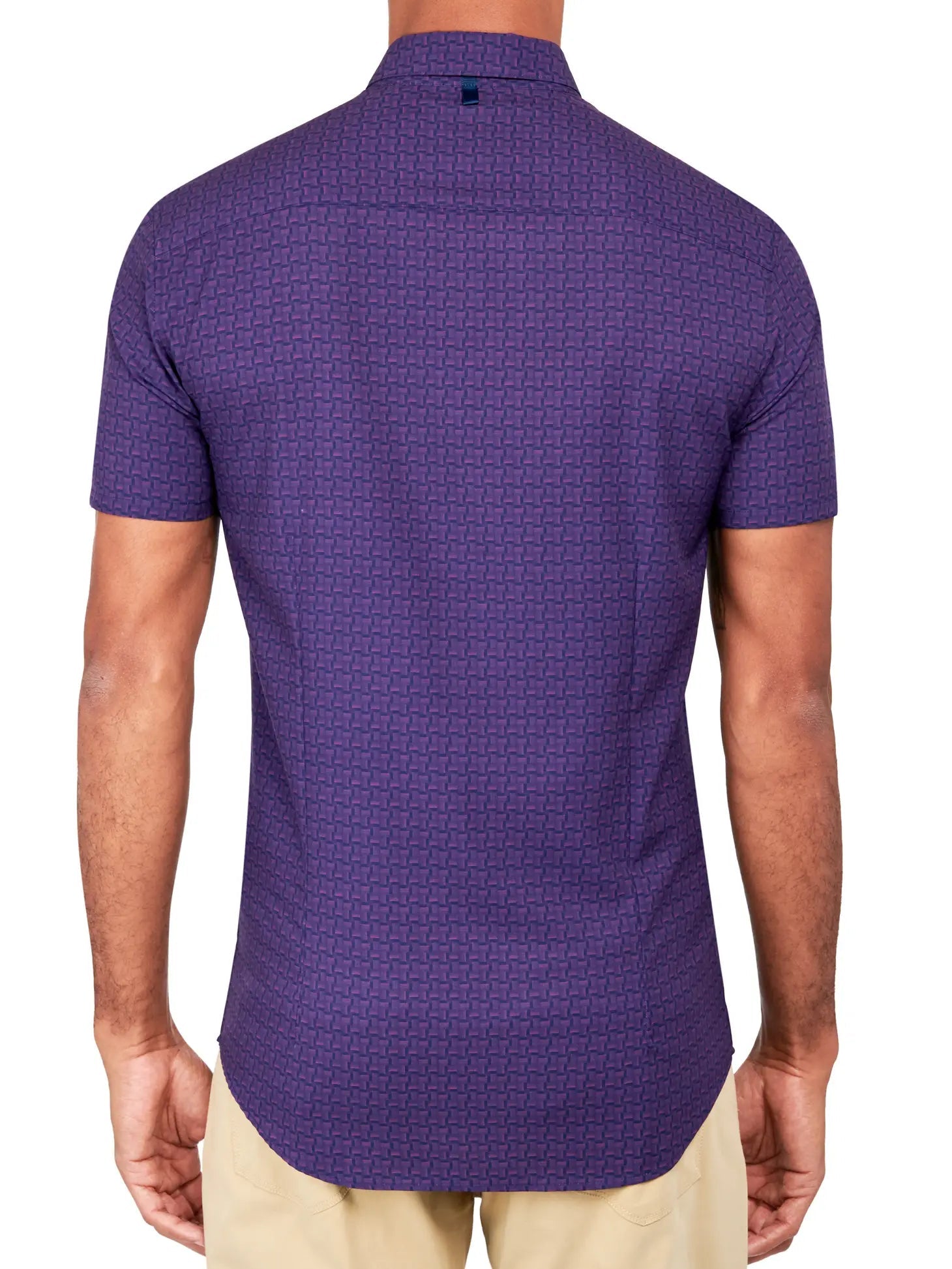 W.R.K., W.R.K Purple Square Geo Print 4-Way Stretch Short Sleeve Shirt, Purple, Extra Large-46-TagXLLarge-44-TagLMedium-42-TagM