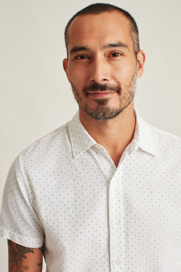 Bonobos White Seersucker Polka Dot Print Stretch Short Sleeve Shirt