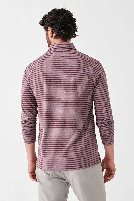 Otrium,Faherty, Faherty Burgundy Stripe Long Sleeve Movement Polo, Red, Large-44-TagLMedium-42-TagMSmall-39-TagSExtra Extra Large-51-TagXXLExtra Large-46-TagXL
