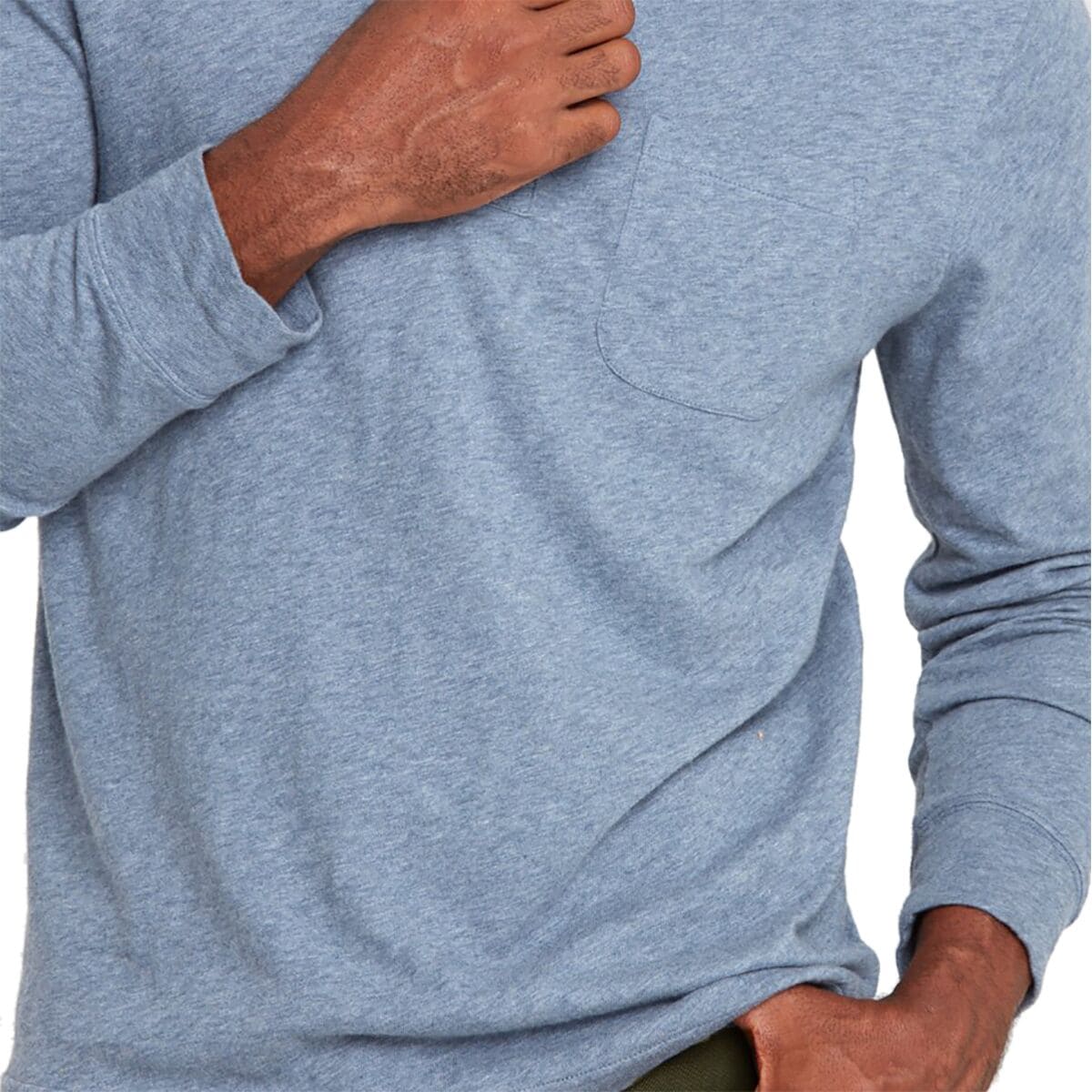 Otrium,Faherty, Faherty Heather Blue Long Sleeve Polo, Blue, Medium-40-TagM