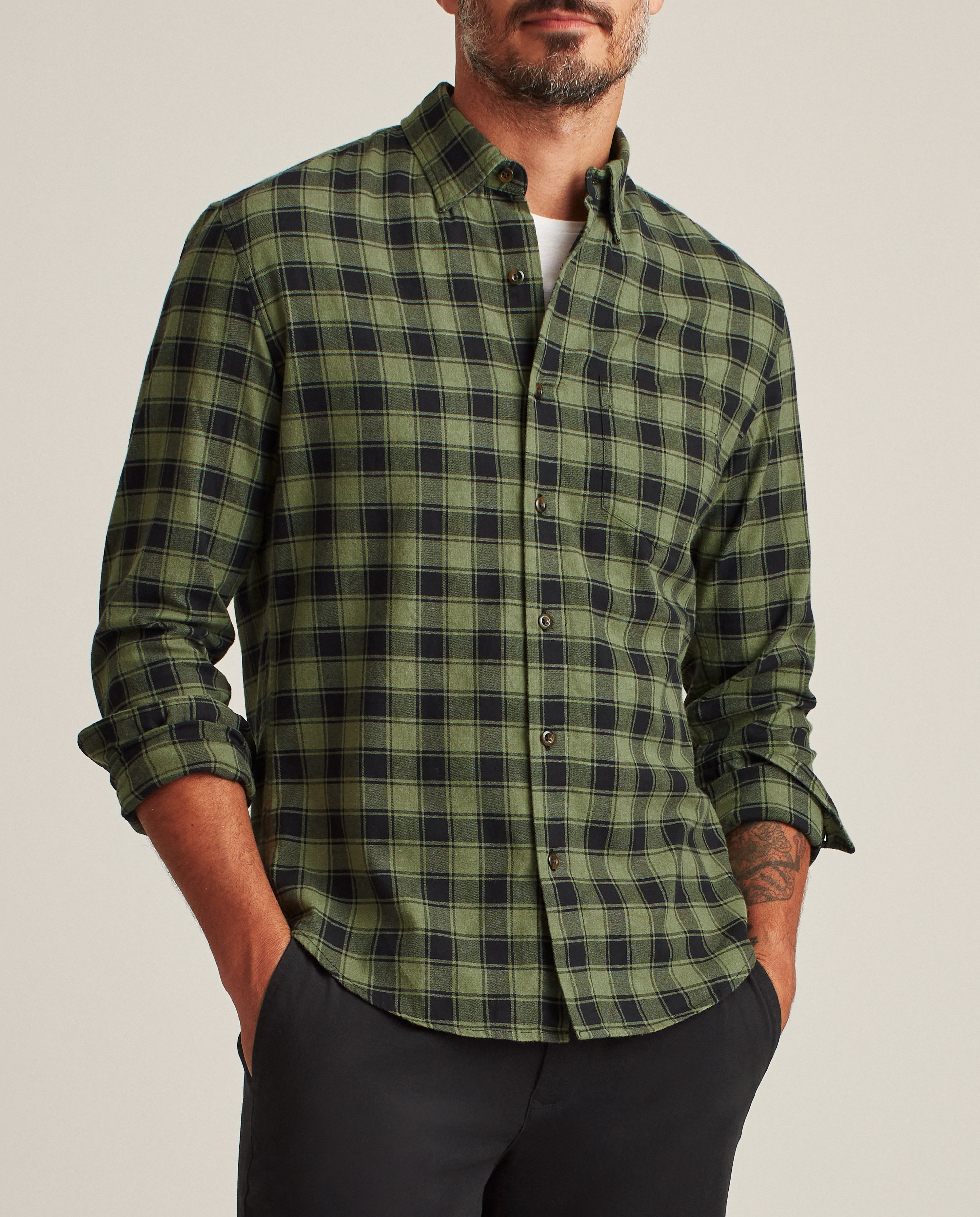 Wholesale,Bonobos, Bonobos Olive Black Stretch Slim Check Flannel Shirt, Green, Large-45-TagL