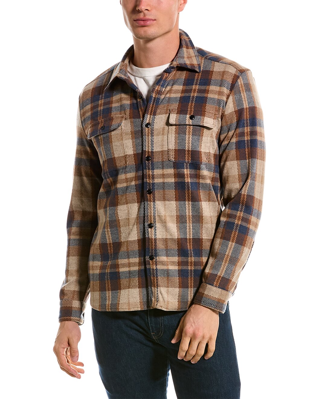 Other,For the Republic, For the Republic Brown/Navy Stretch Flannel Shirt, Brown, Large-44-TagL