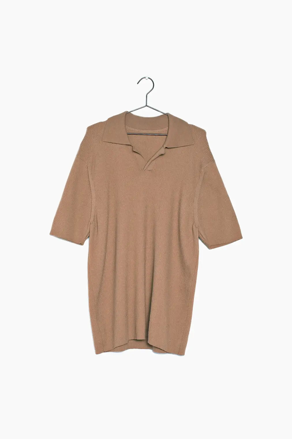 Faire,Common Market, Common Market Tan Relaxed Fit Short Sleeve Polo, Tan, Medium-40-TagM