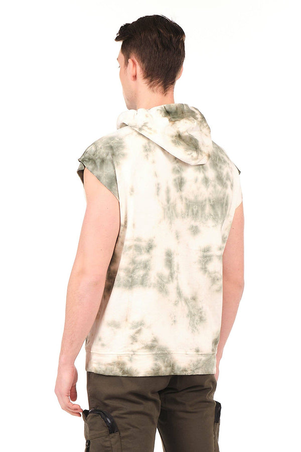 RNT 23 Green Batik Sleeveless Hooded Sweatshirt