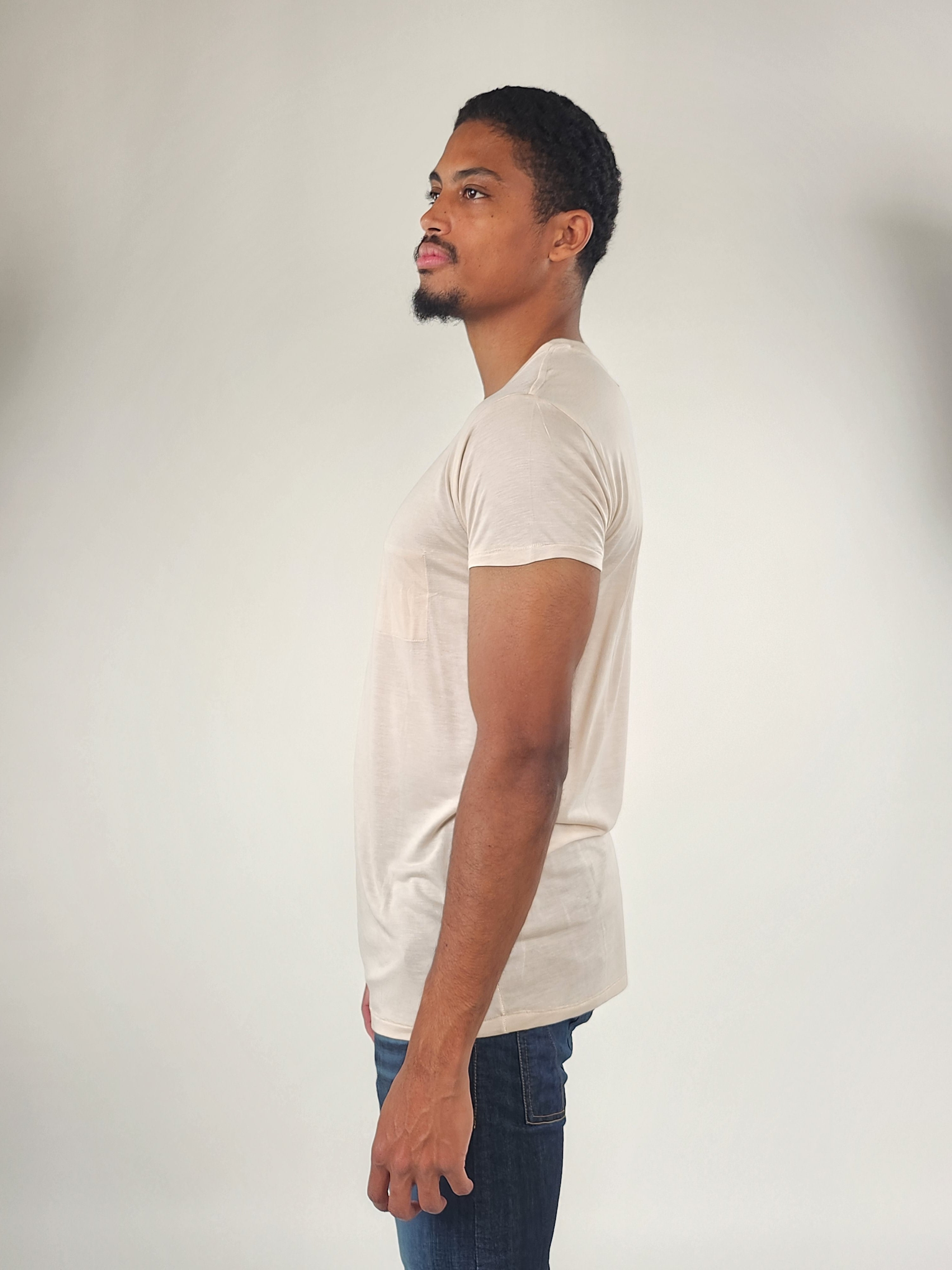 Wholesale,Reesedeluca, Reese De Luca Cream Short Sleeve T-Shirt with Inside Chest Pocket, Cream, Medium-41-TagM