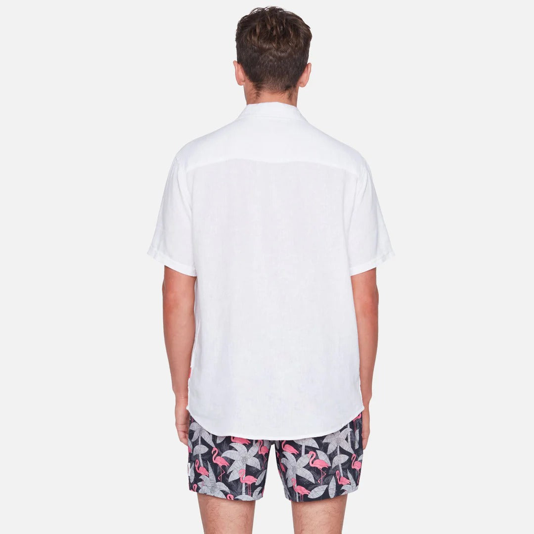 Wholesale,Public Beach, Public Beach White Linen Blend Short Sleeve Shirt with Contrasting Inner Placket, White, Extra Extra Large-52-TagXXL