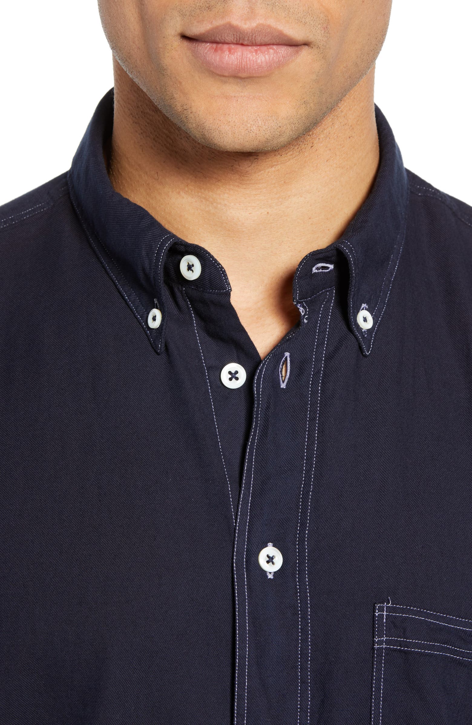 The RealReal, Billy Reid White Contrast Stitch Navy Button Up Shirt, Blue, Small-40-TagS