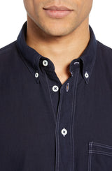 Billy Reid White Contrast Stitch Navy Button Up Shirt
