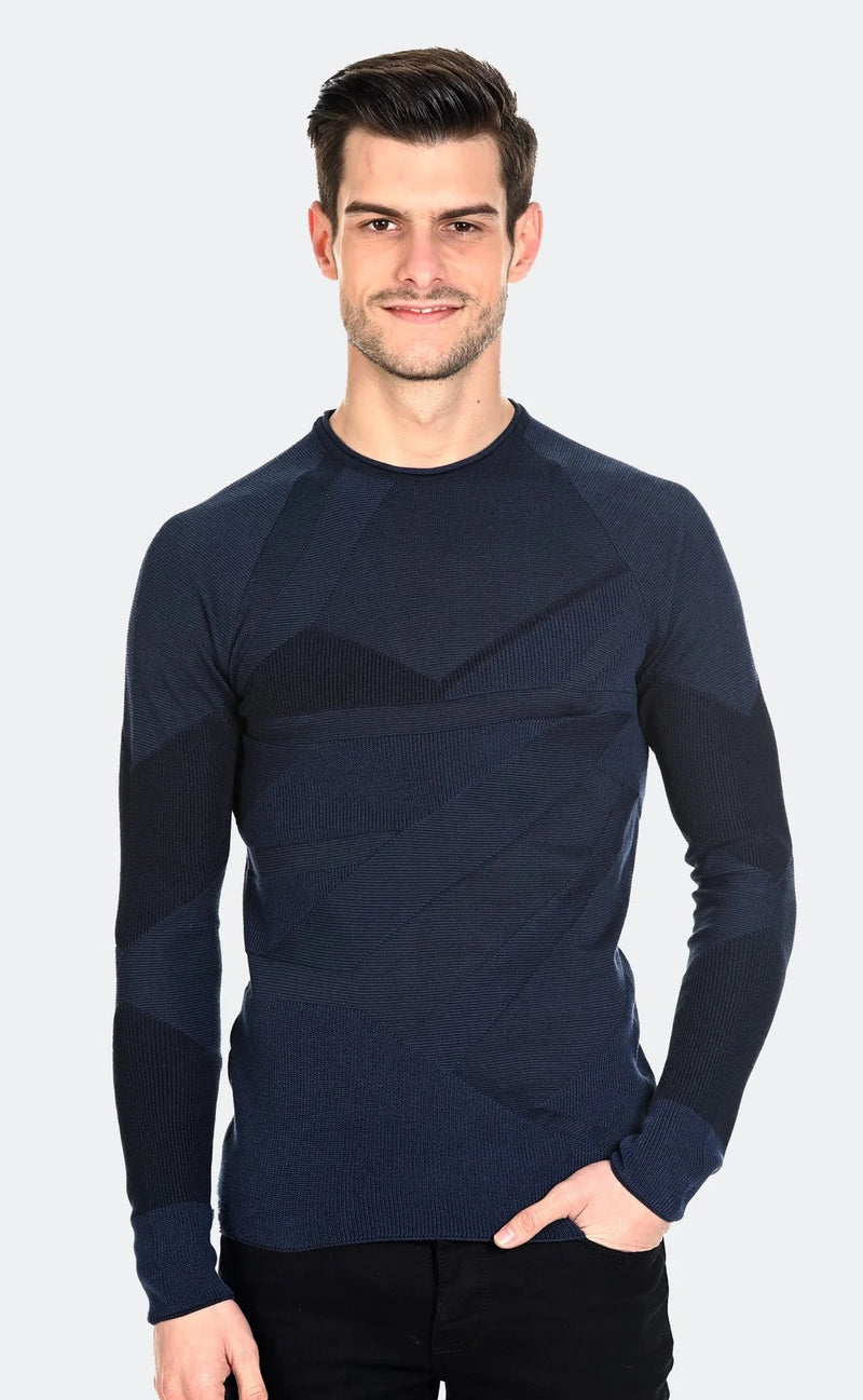 LCR Navy/Blue Knit Textured Long Sleeve Sweater