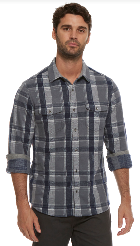Wholesale,Flag & Anthem, Flag & Anthem Navy/Grey Plaid Hero Knit Flannel Shirt, Blue, Small-39-TagSMedium-43-TagMLarge-46-TagLExtra Large-49-TagXLExtra Extra Large-53-TagXXL