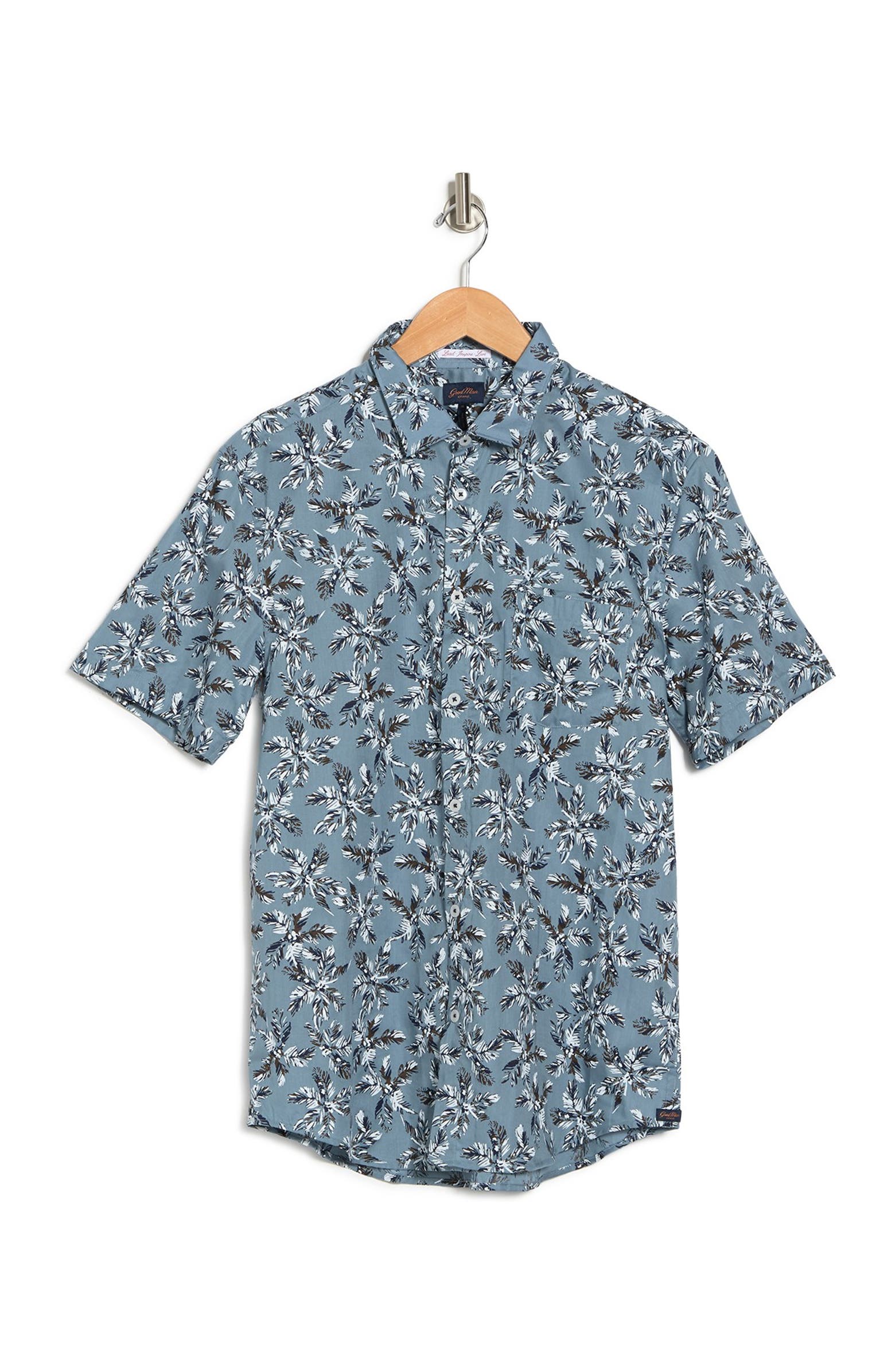 Nordstrom Rack,Good Man Brand, Good Man Brand Washed Blue Tropical Print Shortsleeve Shirt, Blue, Medium-43-TagM