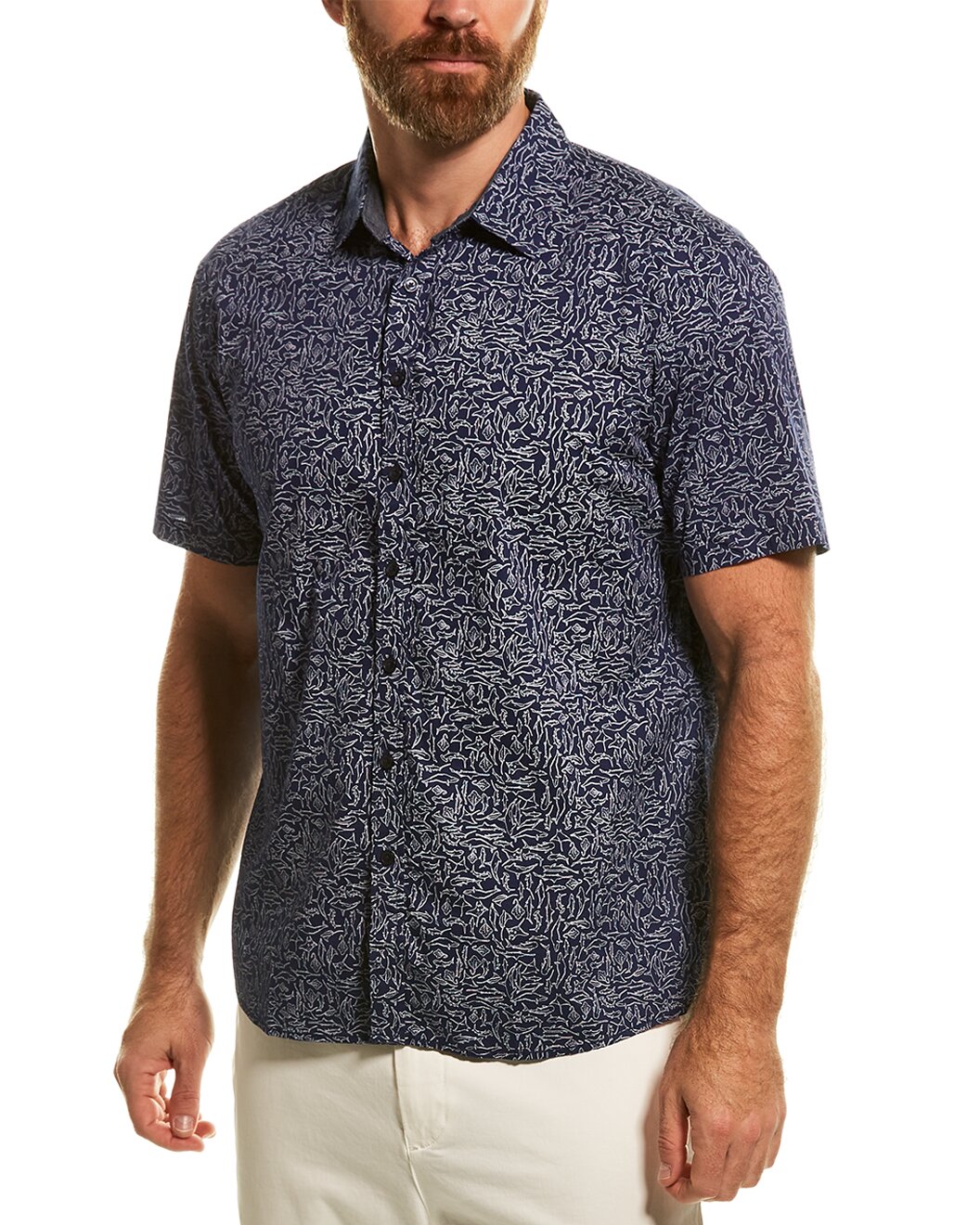 GILT, Joules Navy Marine Life Print Short Sleeve Button Up Shirt, Blue, Medium-44-TagMLarge-47-TagL