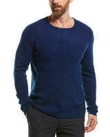Qi Cashmere Navy Textured Wool/Cashmere Blend Crewneck Sweater