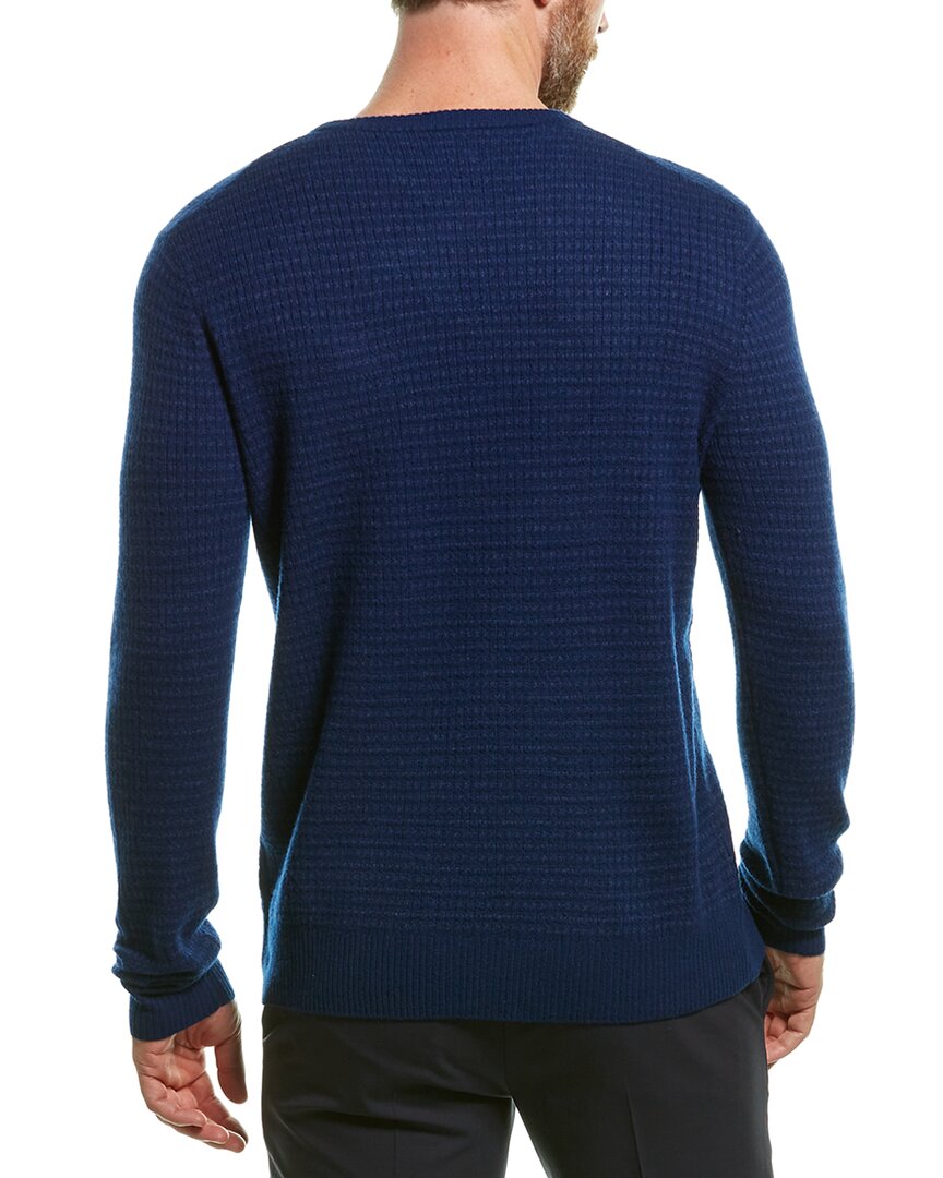 GILT,Qi Cashmere, Qi Cashmere Navy Textured Wool/Cashmere Blend Crewneck Sweater, Blue, Large-44-TagL