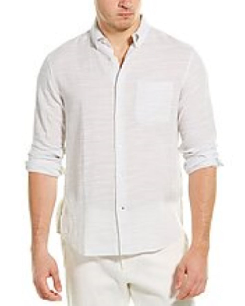 Club Monaco White Micro Stripe Linen Textured Button Up Shirt