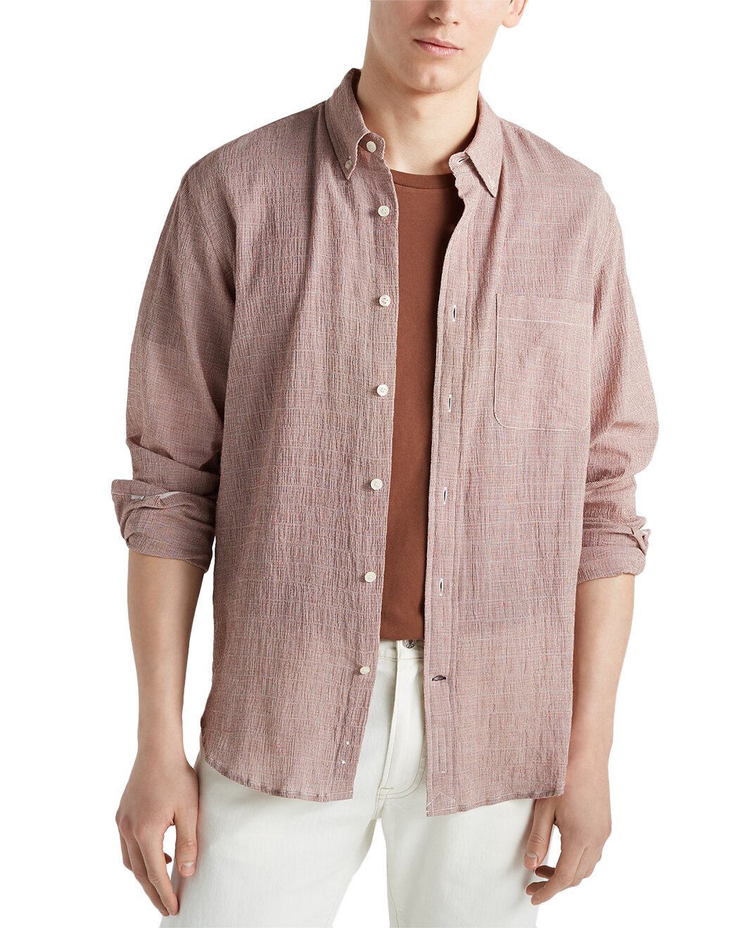 GILT,Club Monaco, Club Monaco Dusty Red Textured Gauze Button Up Shirt, Red, Medium-42-TagM