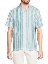 Stitch Note Sky Blue Stripe Linen Camp Vacation Shirt